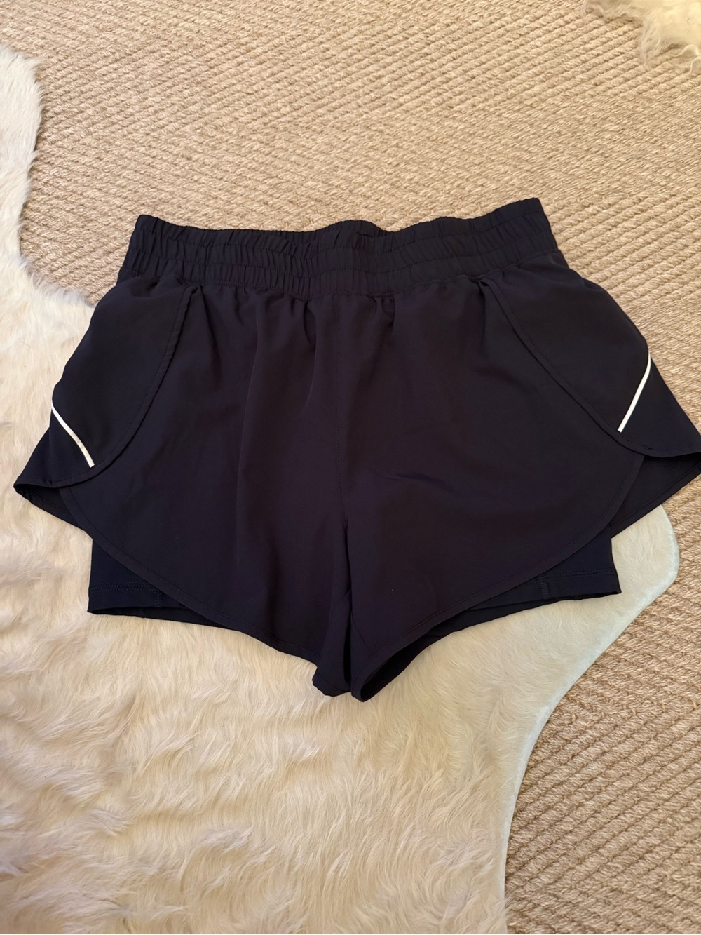 Women's Black Athletic Running Shorts with White Trim